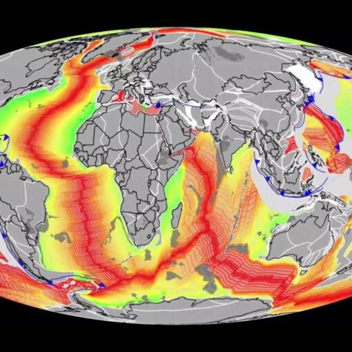Lage der tektonischen Platten und Ozeane vor 12 Millionen Jahren