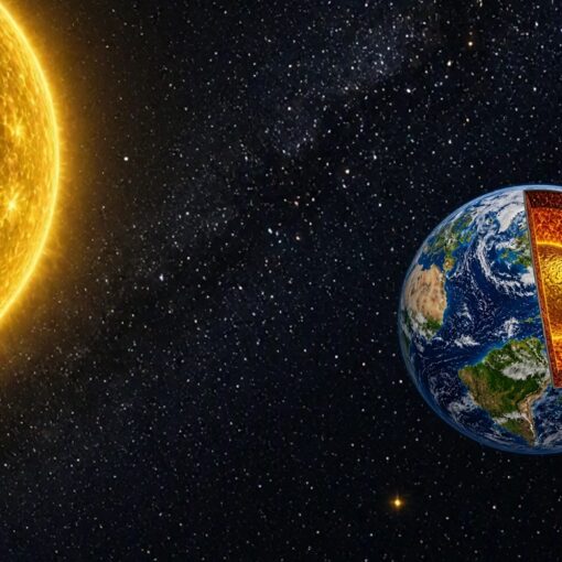 Sonne und Erde (als geologischer Himmelskörper) im Weltraum